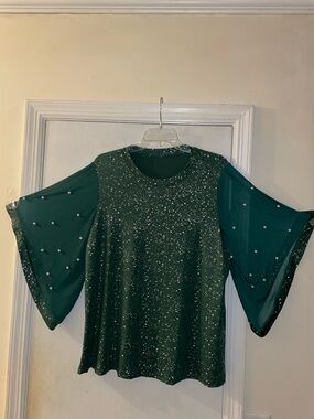 Sparkle Emerald Green Bell Sleeve Blouse